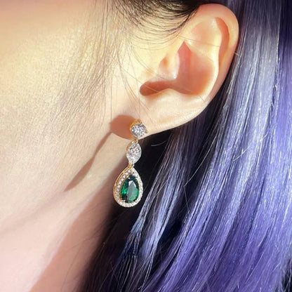Women Pendant Earrings Teardrop Cut Emerald Drop Earrings Bridal Engagement Wedding Jewelry Gift