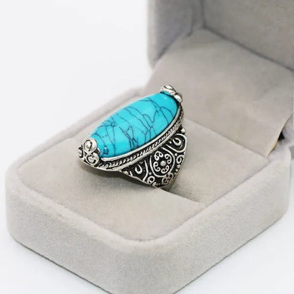 Wholesaler Lot 5Pcs Bohemian Wave Sapphire Ring Retro Turquoise White Black Red Green Blue Ring Women Jewelry