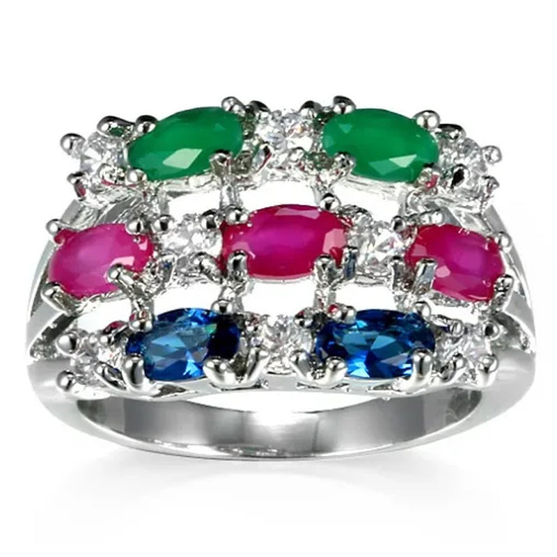 New Brand Gorgeous  Ruby Sapphire Emerald -plated Ring Engagement Fashion Jewelry
