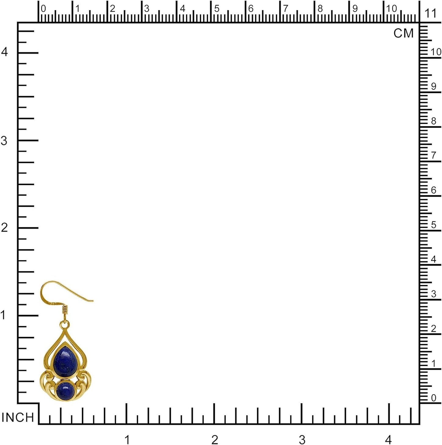 Natural Blue Lapis Lazuli 14K Yellow Gold Plate 925 Sterling Silver Victorian Drop Dangle Hook Earrings