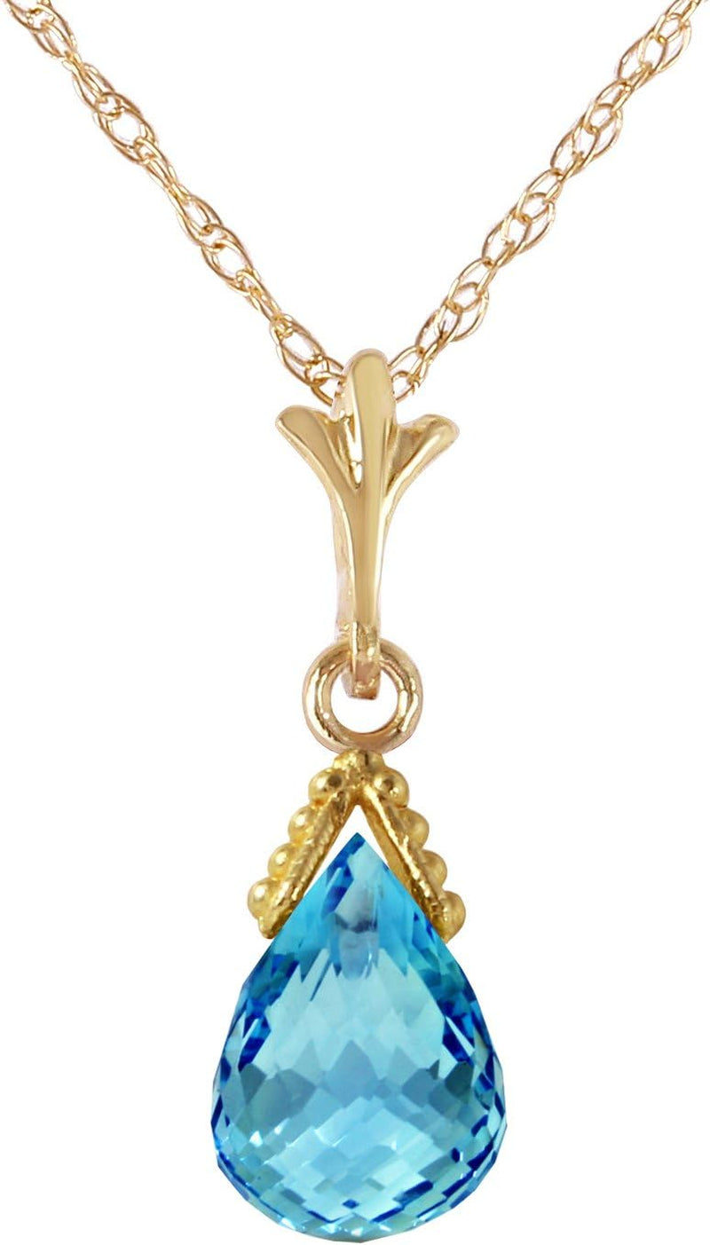 14K Solid Gold Jewelry Set: Natural Briolette Blue Topaz Pendant Necklace and Dangle Earrings