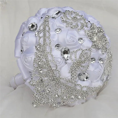 21cm Satin Flowers Wedding Bouquet Bridal Beautiful Hand Holding Flower Bouquet Rhinestone Brooch Bouquets Casamento Ramos De Novia Crystal Bridal Bouquet Broochfull