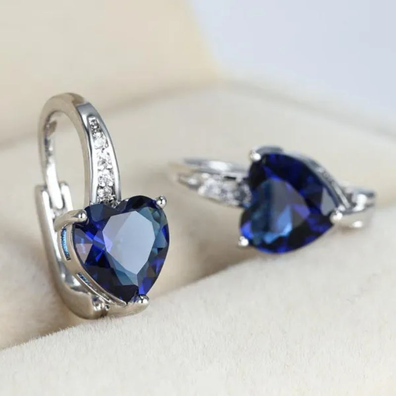 Heart Cut Blue Sapphire Hoop Drop Earrings for Women Bridal Wedding Party Romantic Gift Jewelry