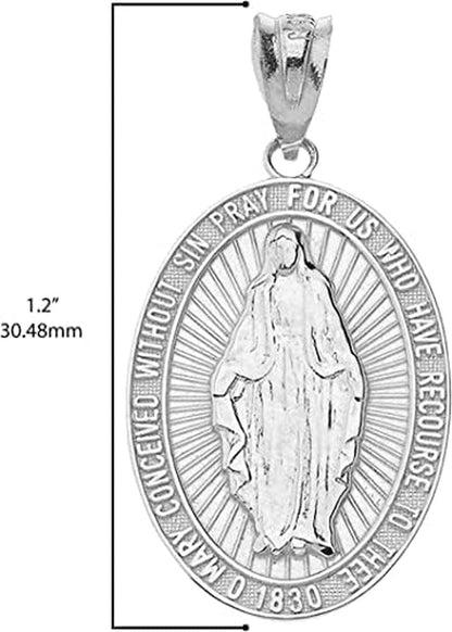 .925 Sterling Silver Miraculous Medal of Blessed Virgin Mary Catholic Charm Pendant Necklace with Rolo Chain and Pendant Only
