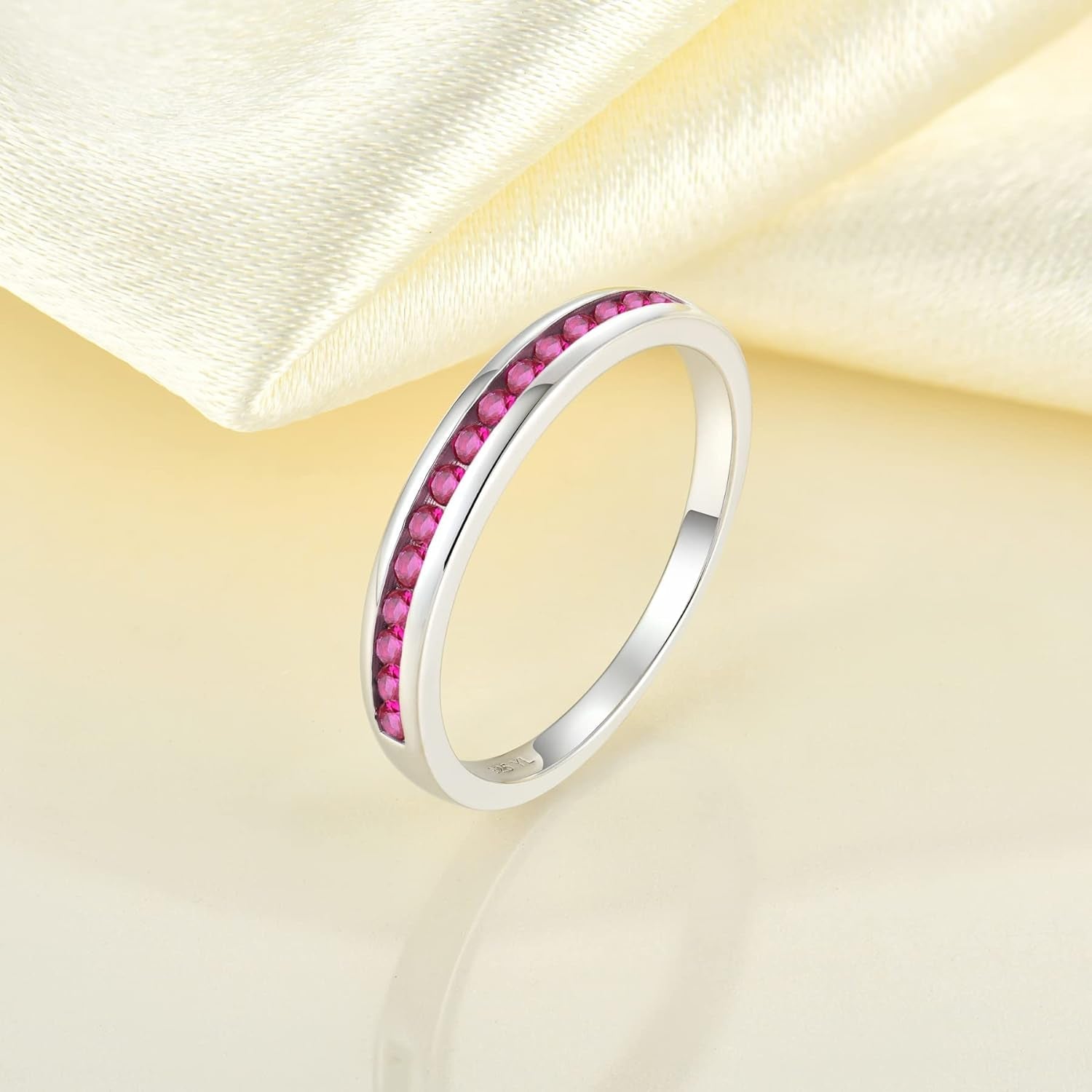 Stackable Ring 925 Sterling Silver Halo Birthstones Eternity Bands for Women