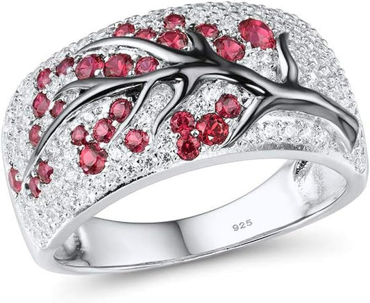 925 Sterling Silver Cherry Ring Cubic Zirconia Tree Branches Ring for Women