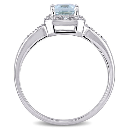 Women'S 1CT T.G.W. Emerald-Cut Aquamarine Diamond Accent 10Kt White Gold Vintage Halo Ring