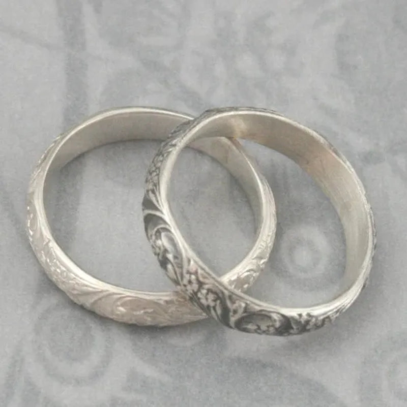 2Pcs Retro 925 Pure Silver Engagement Wedding Anniversary Set Ring Size 6-10