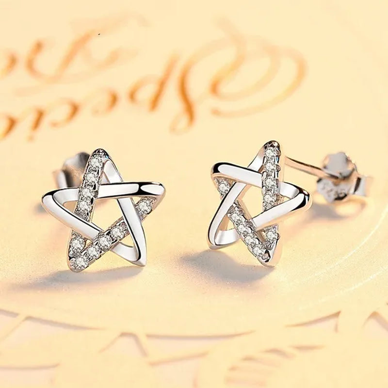 Mini Five-Pointed Star Stud Earrings for Women Silver Crystal Diamond Earrings for Gifts Fine Jewelry Brincos