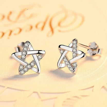 Mini Five-Pointed Star Stud Earrings for Women Silver Crystal Diamond Earrings for Gifts Fine Jewelry Brincos