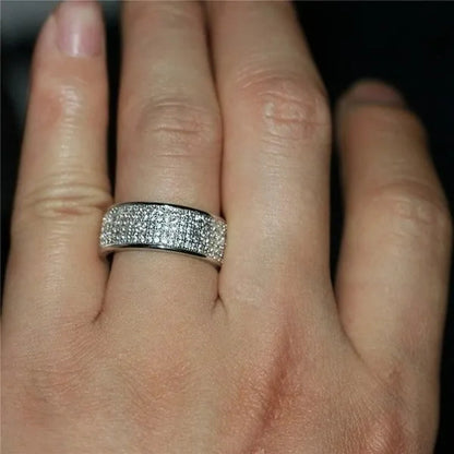 Sparkling 925 Solid Sterling Silver White Diamond Wedding Band Rings Engagement Anniversary Party Jewelry Size 5-12