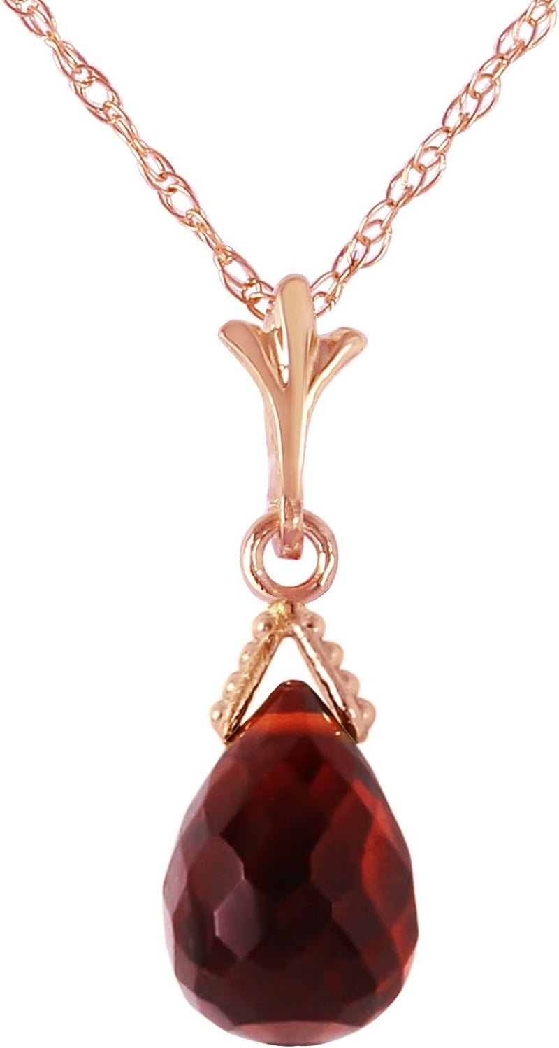 14K Solid Gold Jewelry Set: Natural Briolette Garnet Pendant Necklace and Dangle Earrings