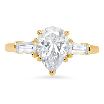2.3 Ct Pear Cut Clear Simulated Diamond 14K Yellow Gold Anniversary Engagement 3 Stone Ring Size 5