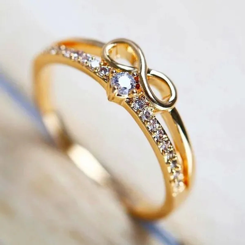Fashion Gold Plated Infinity Diamond Rings for Women Bridal Engagement Wedding Ring Jewelry Proposal Gift