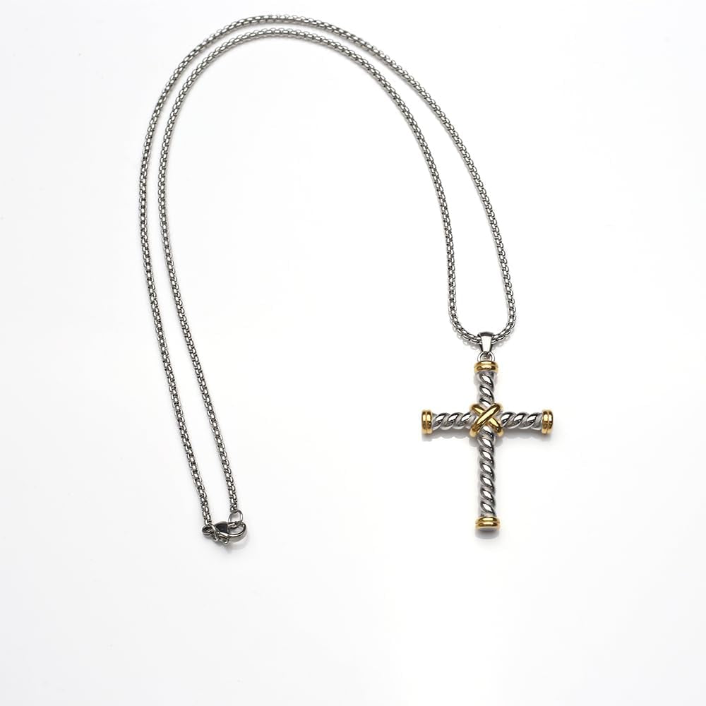Cable Cross Pendant Necklace Antique Overlap Fashion Twisted Wire Necklaces Jewelry for Women Men Gift