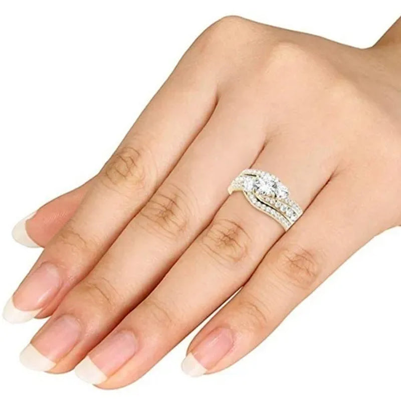 6 Delicate 2-3 Pieces/Set Women's Shiny White Zircon Ring Set Anniversary Christmas Gift Engagement Bride Wedding Jewelry Ring Size 6-10