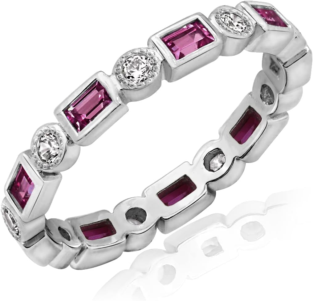 Platinum-Plated Sterling Silver Created Gem Eternity Band Ring Set with Infinite Elements Cubic Zirconia Accents (Previously Amazon Collection)