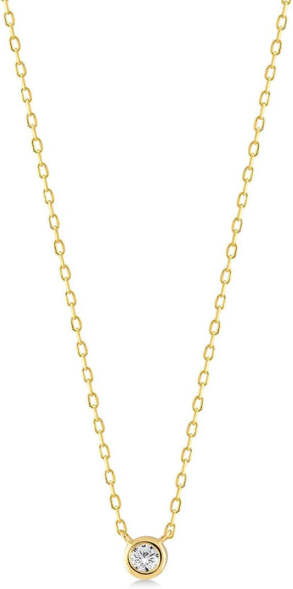 0.05 Carat Bezel-Set Natural Diamond Necklace in 14K Solid Gold