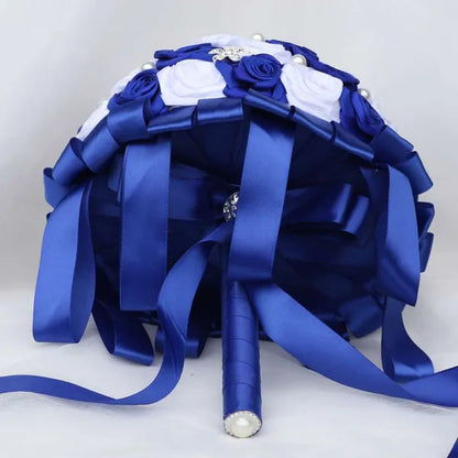 24Cm 10 Styles Can Choose Royal Blue Silver Brooch Wedding Bouquets Silk Rhinestone Artificial Rose Flowers Bridesmaid Mariage Bouquets Wedding Accessories W125