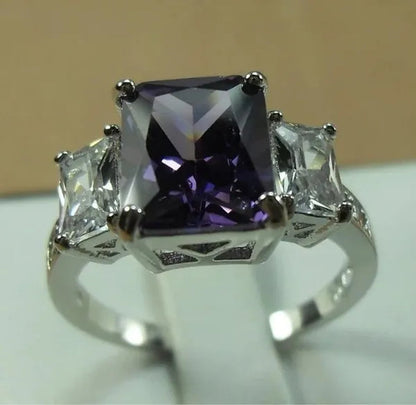 Natural 5.99CT Alexandrite Diamond 14K White Gold Ring Size 6-10
