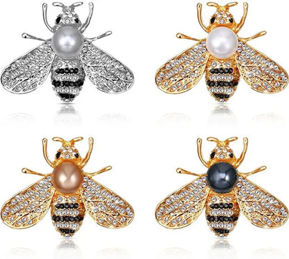 4 styles Honey Bee Brooch Lapel Pins for Women Crystal Insect Themed Bee Brooches with Faux Pearl Fashion Gift for Birthday Dating Party Anniversary