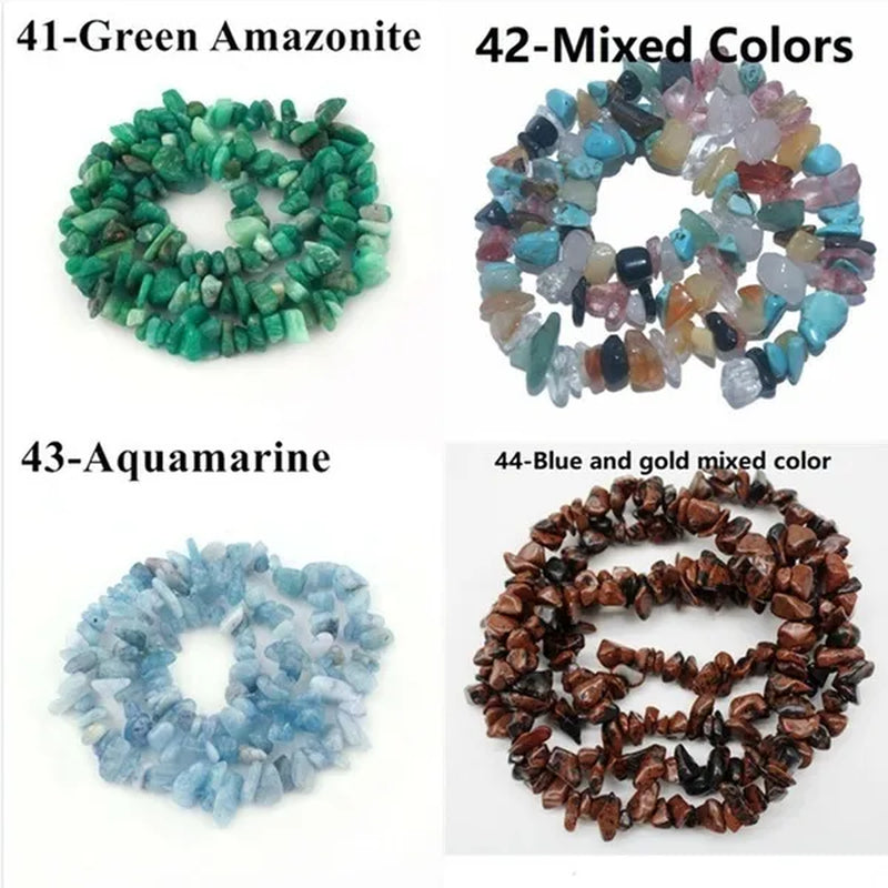 80Kinds 5-8MM natural stone irregular shape free-form chip beads tiger eye amethyst turquoise white crystal red coral Lapis lazuli used for jewelry making DIY bracelet 30"