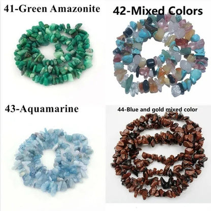 80Kinds 5-8MM natural stone irregular shape free-form chip beads tiger eye amethyst turquoise white crystal red coral Lapis lazuli used for jewelry making DIY bracelet 30"
