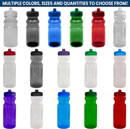 24 Oz. Bulk Water Bottles, 10 Pack, Made in USA, Blank Plastic Reusable Water Bottles for Gym, Cycling, BPA Free, Plastic Water Bottles Pull Top Cap for Sports, Clear