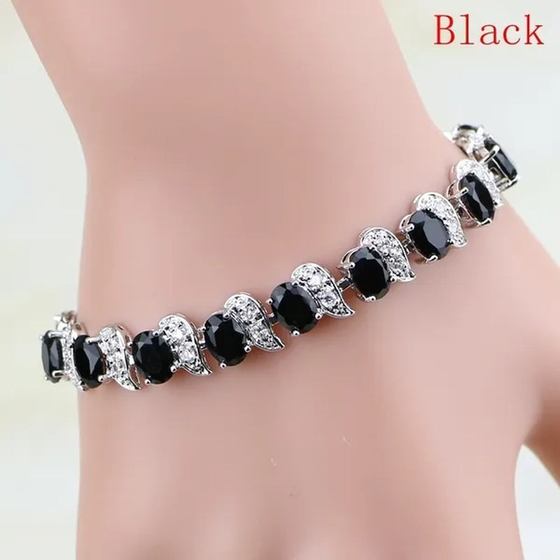Red Ruby White Topaz 925 Sterling Silver Jewelry Charm Bracelet Christmas Gifts for Women