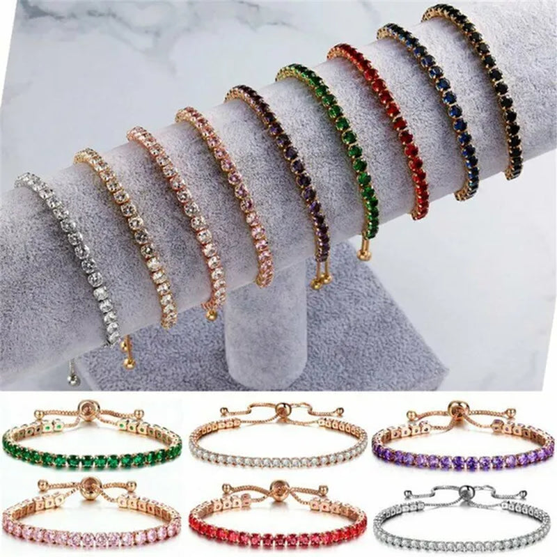 European and American Women Exquisite Diamond Crystal Push Pull Bracelet Nine Color Light Luxury Micro-Inlaid Zircon Simple Adjustable Student Bracelet for Women Crystal Bracelet for Women