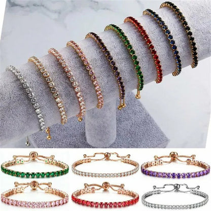 European and American Women Exquisite Diamond Crystal Push Pull Bracelet Nine Color Light Luxury Micro-Inlaid Zircon Simple Adjustable Student Bracelet for Women Crystal Bracelet for Women