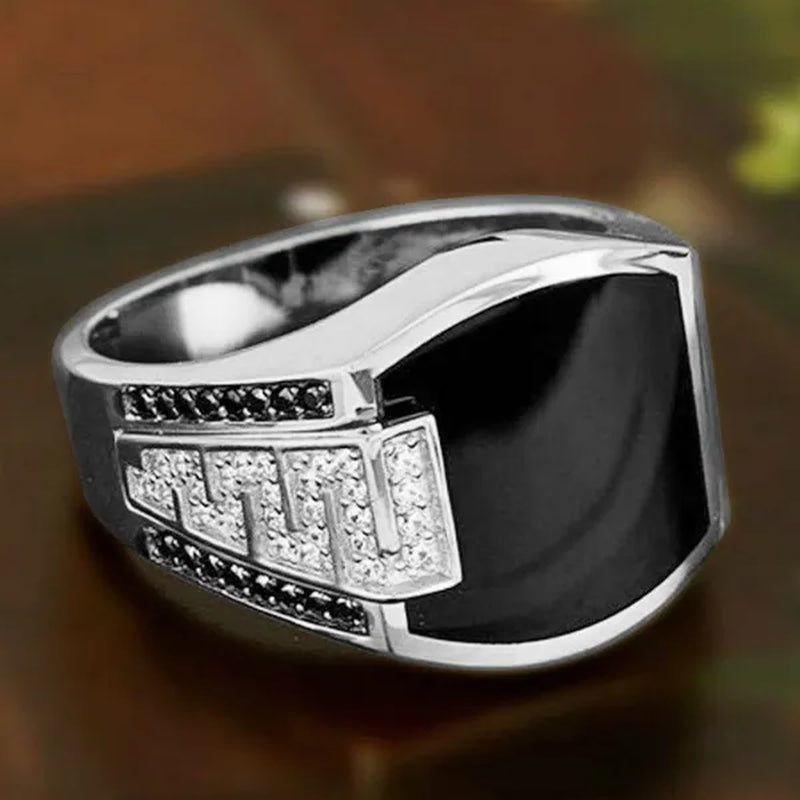 Business Men'S Fashion Jewelry Natural White Sapphire Black Diamond Ring Luxury Men'S Engagement Wedding Ring Anniversary Business Banquet Party Jewelry Size US6-14