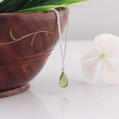 Peridot Teardrop Pendant Necklace 925 Sterling Silver Women Gemstone Dainty Jewelry for Teens Girls  August Birthstone Crystal Christmas Thanksgiving Gift