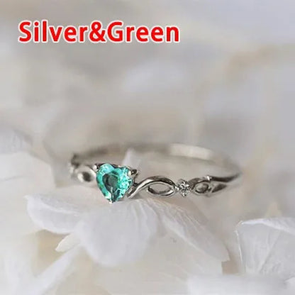 (6 Colors) Simple and Exquisite Women'S Gold -Plated Sky Blue Heart-Shaped Sapphire Diamond Fashion Ring Engagement Wedding Gift Birthday Party High Jewelry (Size 5-11)