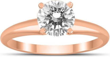 Certified 1 Carat Diamond Solitaire Ring Available in 14K White, Yellow and Rose Gold (J-K Color, I2-I3 Clarity)