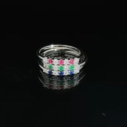 Emerald & 0.14 CT. T.W. Diamond Band in 14K White Gold