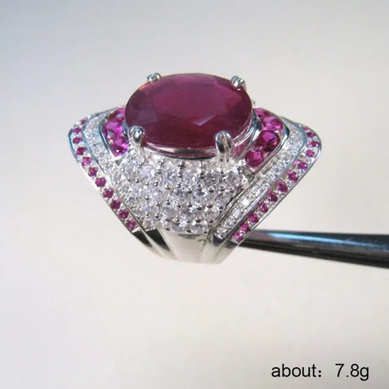 Hot Lady Jewelry 925 Sterling Silver Natural 8.96Ct Ruby Diamond Wedding Engagement Ring Size 6-10