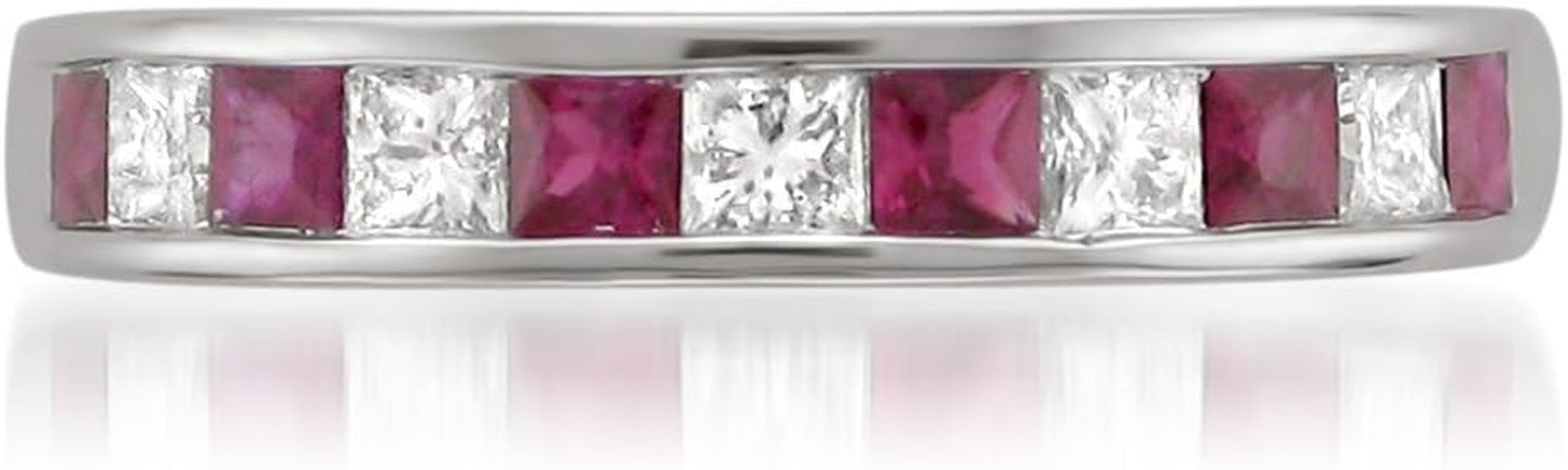 1/2 Carat Diamond,14K Gold Channel Set Princess-Cut Diamond Wedding Band (H-I, I1-I2) Real Diamond for Women Gift Box Included (Ruby & Blue Sapphire,White & Yellow Gold)