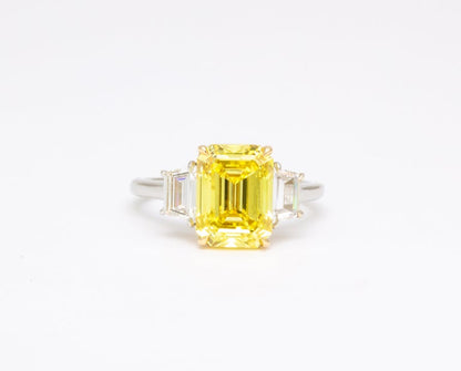 Fancy Vivid Yellow Emerald Cut 4.12 Carat Diamond Engagement Ring