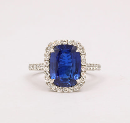 4.71 Carat Ceylon Sapphire and Diamond Platinum Halo Engagement Ring