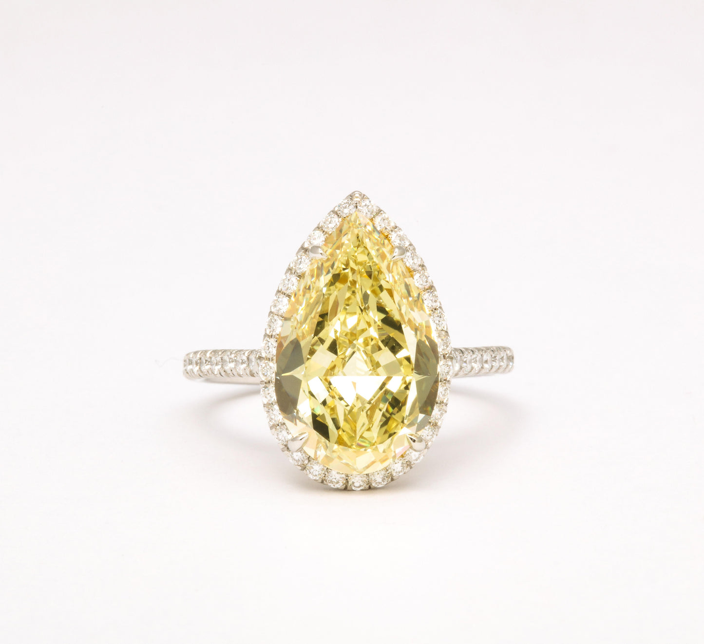 5.12 Carat Fancy Yellow Pear Diamond Engagement Ring in Platinum