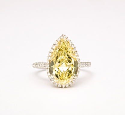 5.12 Carat Fancy Yellow Pear Diamond Engagement Ring in Platinum