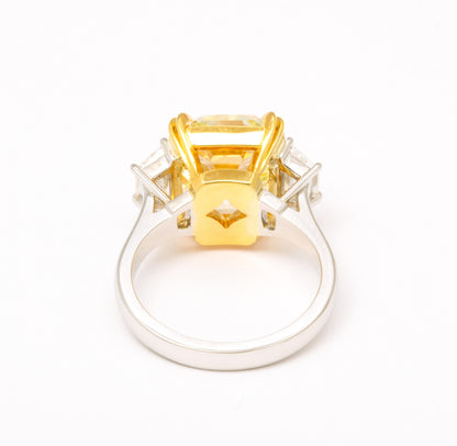 GIA Certified 8.22 Carat Radiant Fancy Yellow Diamond Platinum Ring