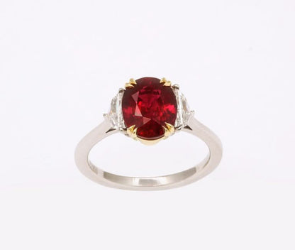Vivid Red 3.10 Carat Ruby and Diamond Platinum Engagement Ring