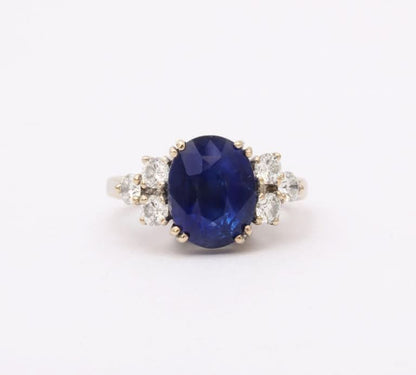 4.54ct Intense Blue Ceylon Sapphire Diamond 18k White Gold Ring
