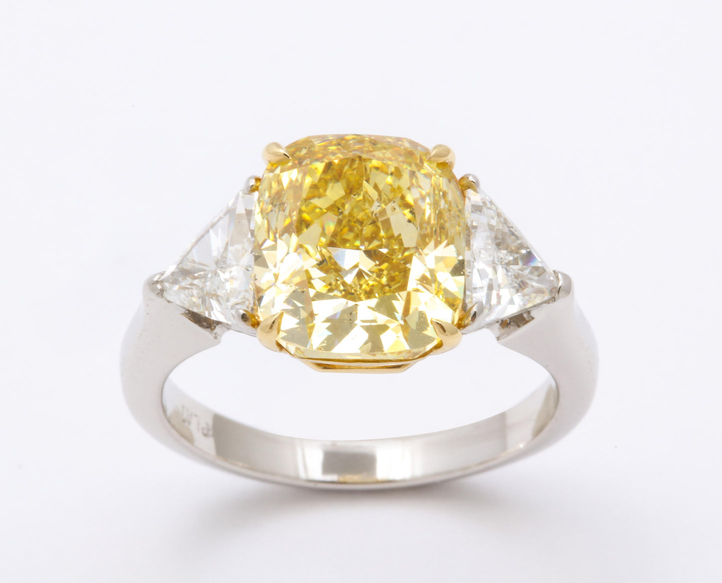 GIA Certified 4 Carat Fancy Intense Yellow Diamond Platinum Ring