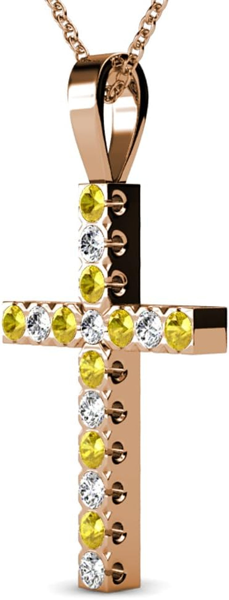 Yellow Sapphire & Natural Diamond (SI2-I1,G-H) Cross Pendant 0.53 Ctw 14K Gold. Included 16 Inches 14K Gold Chain.