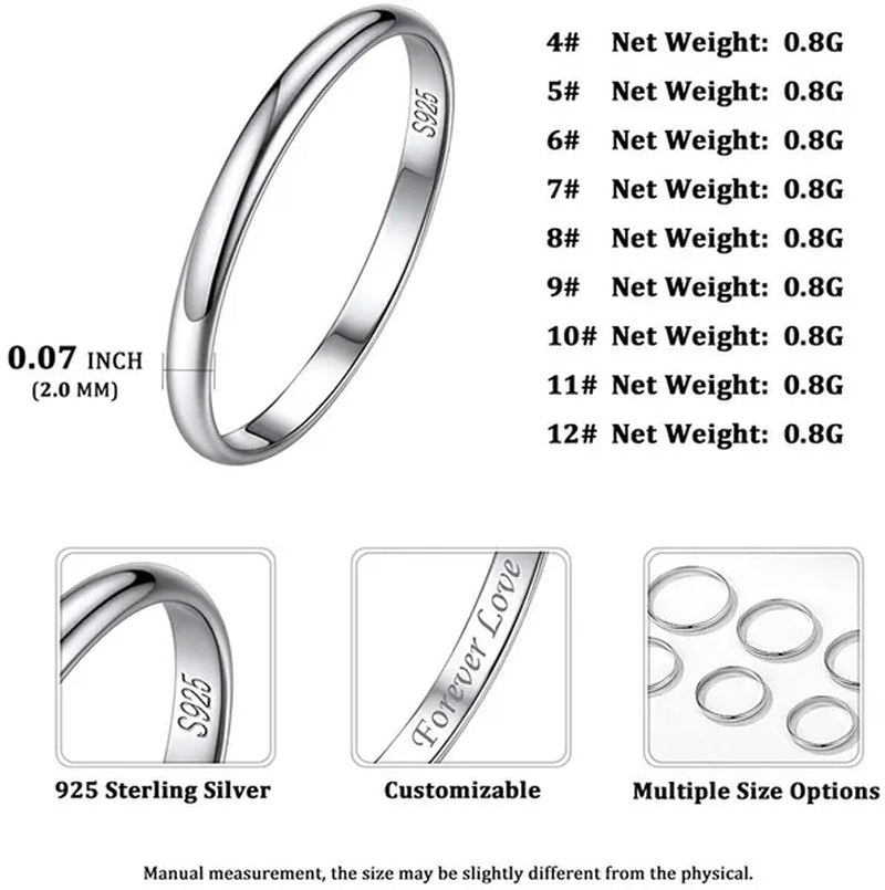 Chicsilver Ring Solid 925 Sterling Silver 2/3Mm Thin Plain Dome High Polish Wedding Band Rings for Him and Her Size 4-12