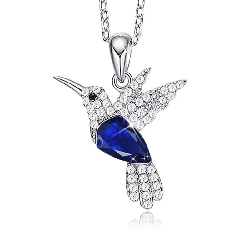 Hummingbird  Silver Jewelry Set Women Pendant Necklace and Stud Earring Set CrystalsFine Animal Jewelry, Gift for Mothers Day