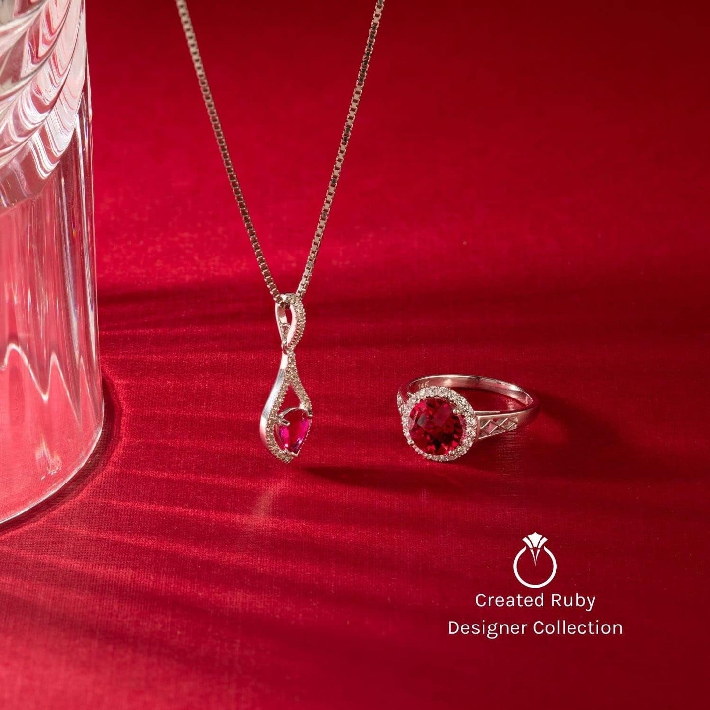 14K White Gold 4.06 Carats Created Ruby and Genuine Diamond Pendant, AAA Grade Radiant Cut Solitaire